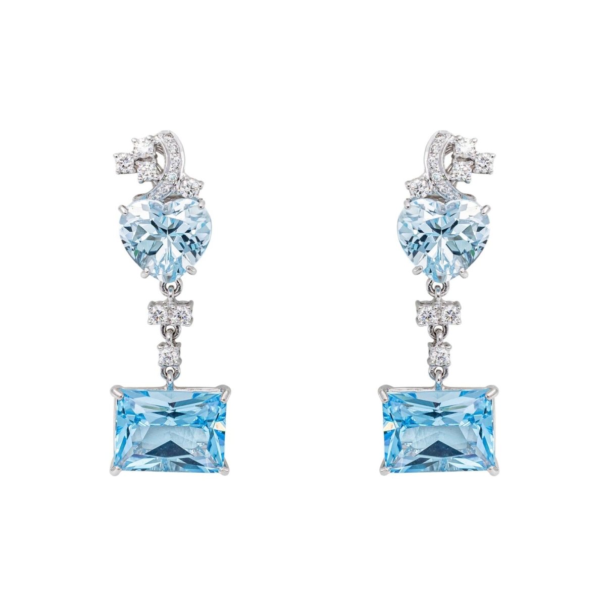 Boucles d'oreilles Pendantes en or blanc, topazes et diamants - Castafiore