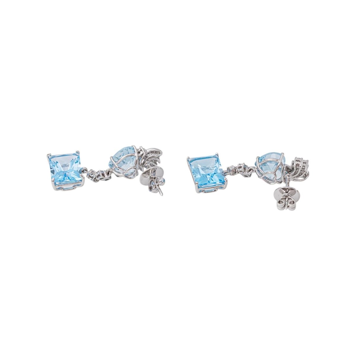 Boucles d'oreilles Pendantes en or blanc, topazes et diamants - Castafiore