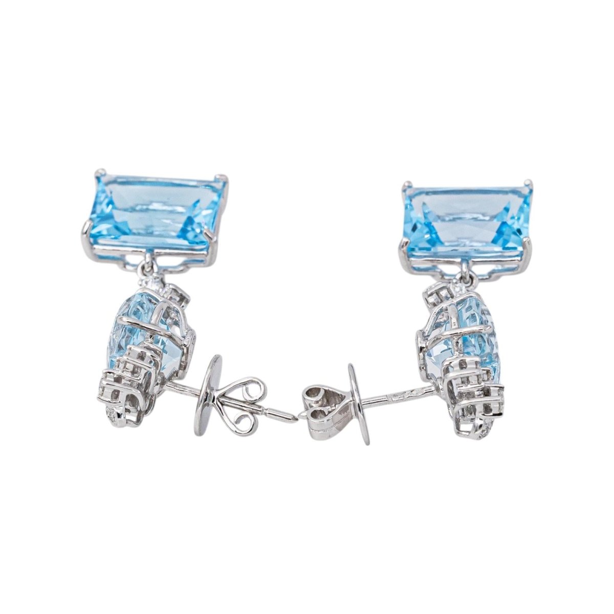 Boucles d'oreilles Pendantes en or blanc, topazes et diamants - Castafiore