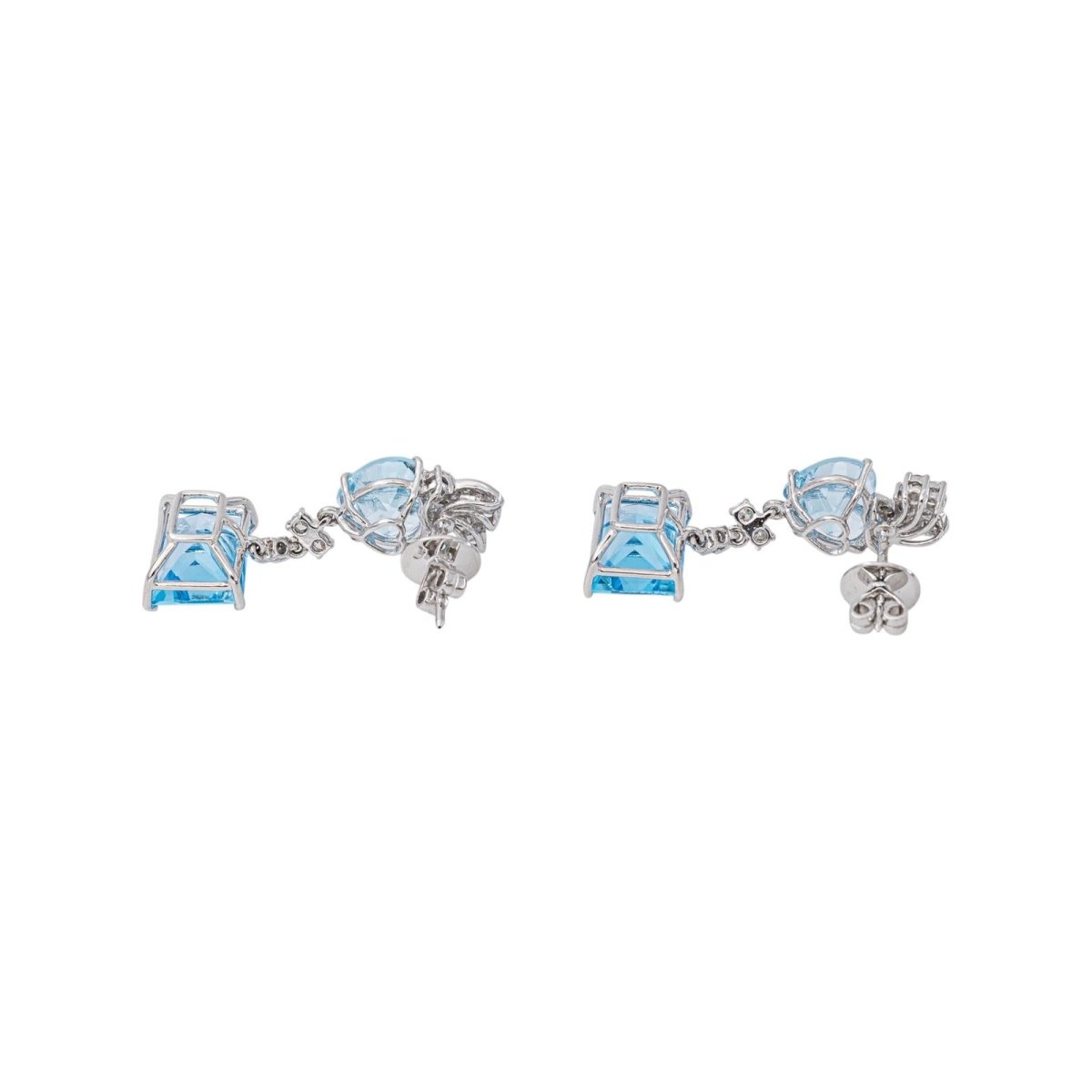 Boucles d'oreilles Pendantes en or blanc, topazes et diamants - Castafiore