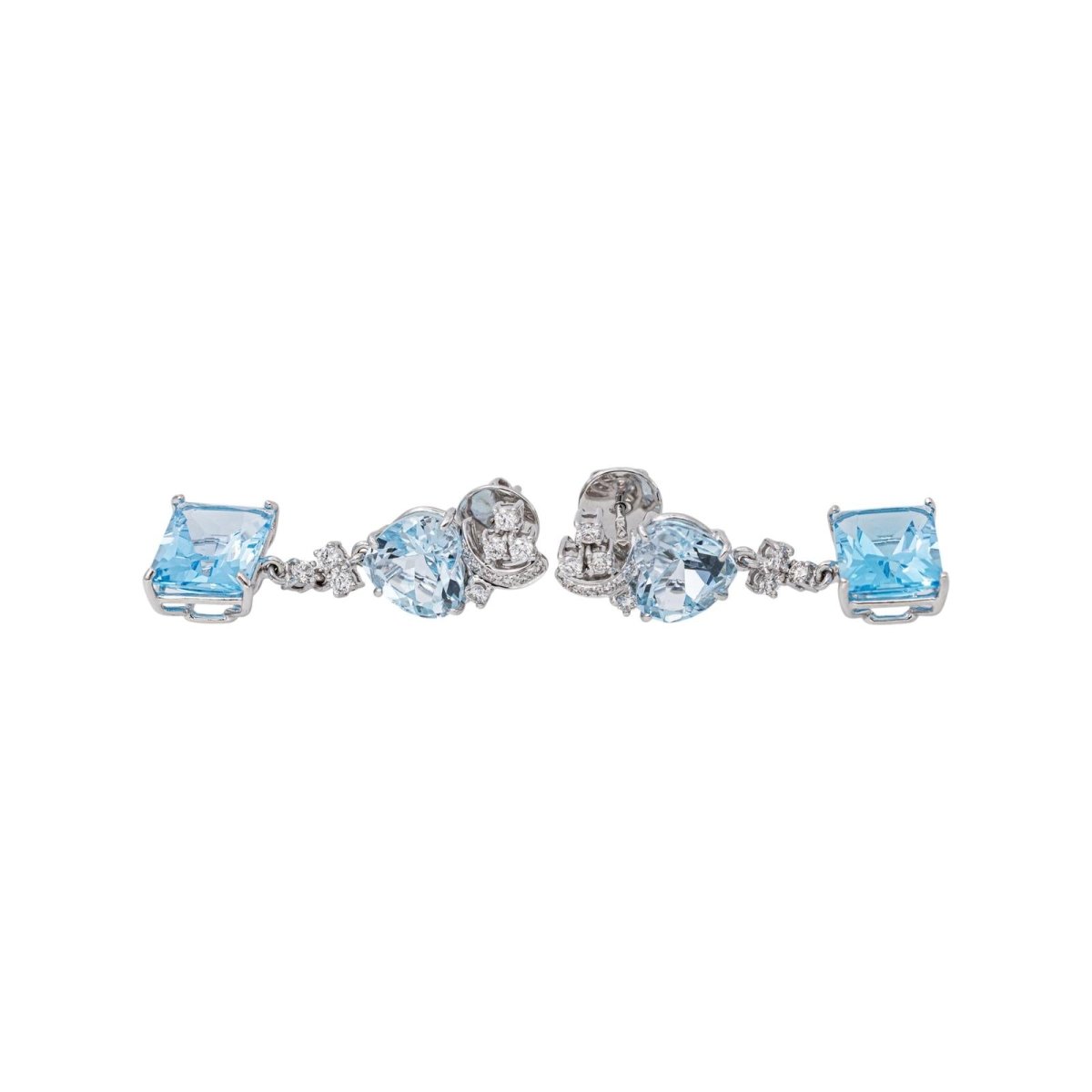 Boucles d'oreilles Pendantes en or blanc, topazes et diamants - Castafiore