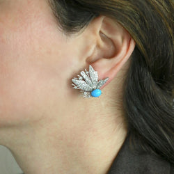 Boucles d'oreilles pendantes en or blanc, turquoises et diamants - Castafiore