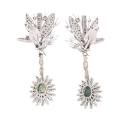 Boucles d'oreilles pendantes en or blanc, turquoises et diamants - Castafiore