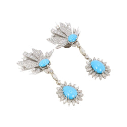 Boucles d'oreilles pendantes en or blanc, turquoises et diamants - Castafiore