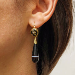 Boucles d'oreilles Pendantes en or jaune, agate, onyx et perle - Castafiore