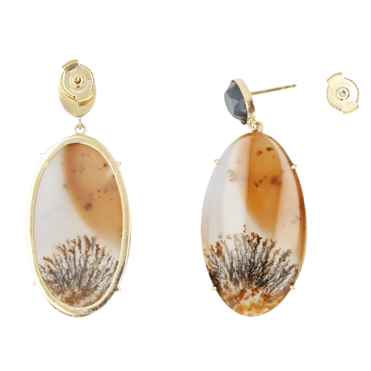 Boucles d'oreilles Pendantes en or jaune, agates et hématite - Castafiore