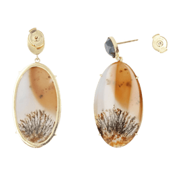 Boucles d'oreilles Pendantes en or jaune, agates et hématite - Castafiore