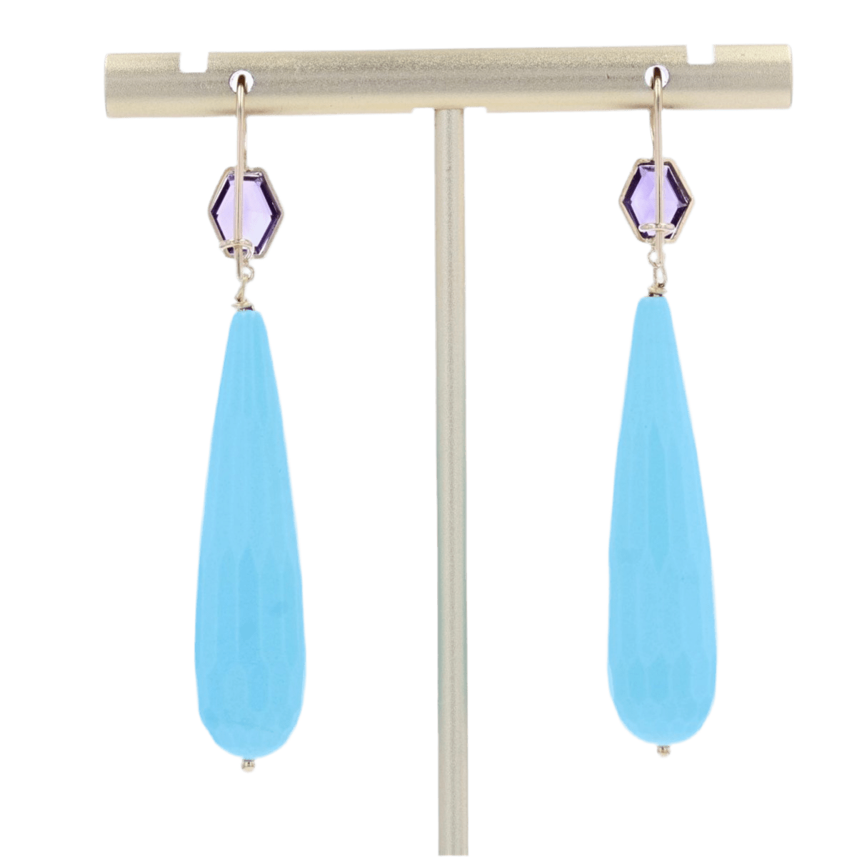 Boucles d'oreilles Pendantes en or jaune, améthyste et turquoise - Castafiore