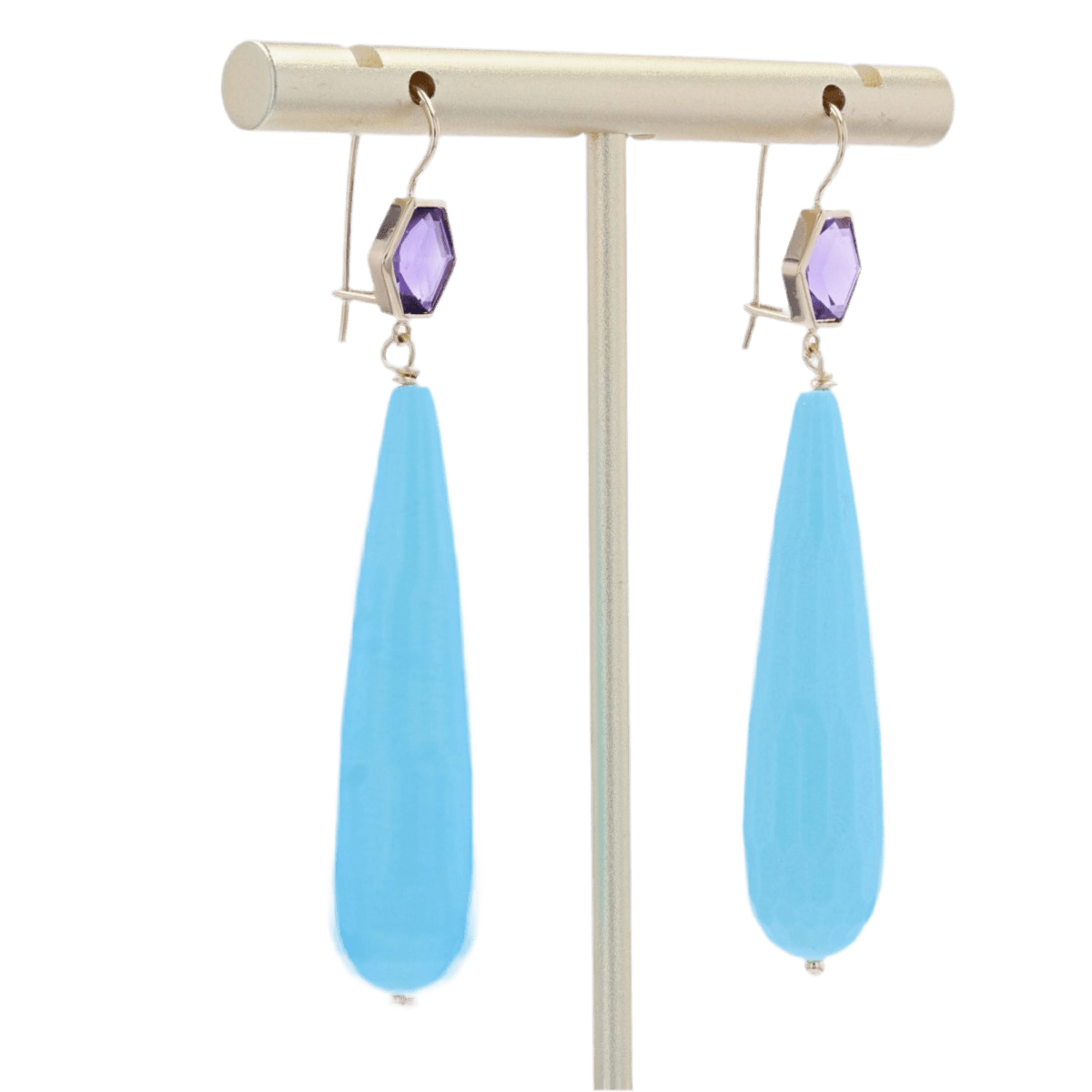 Boucles d'oreilles Pendantes en or jaune, améthyste et turquoise - Castafiore