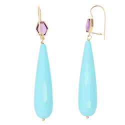 Boucles d'oreilles Pendantes en or jaune, améthyste et turquoise - Castafiore