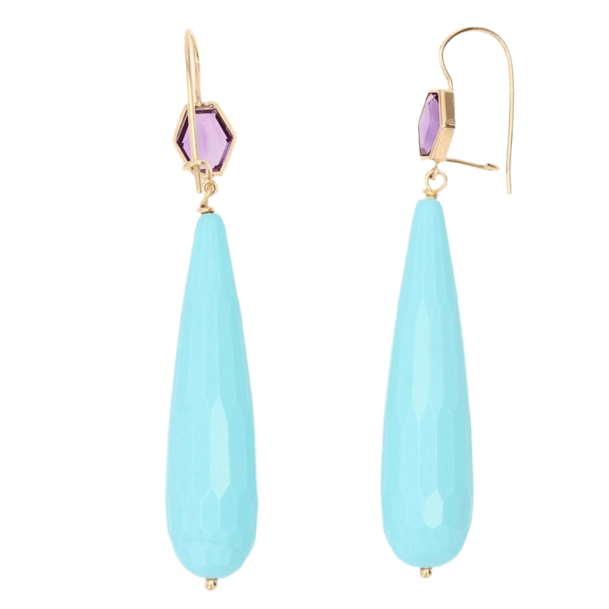 Boucles d'oreilles Pendantes en or jaune, améthyste et turquoise - Castafiore