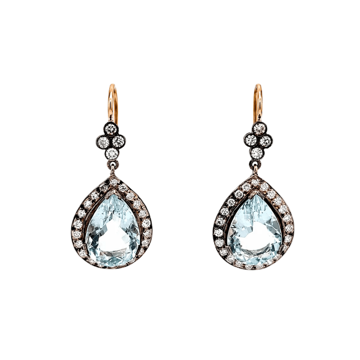 Boucles d'oreilles Pendantes en or jaune, argent, aigue-marine et diamants - Castafiore