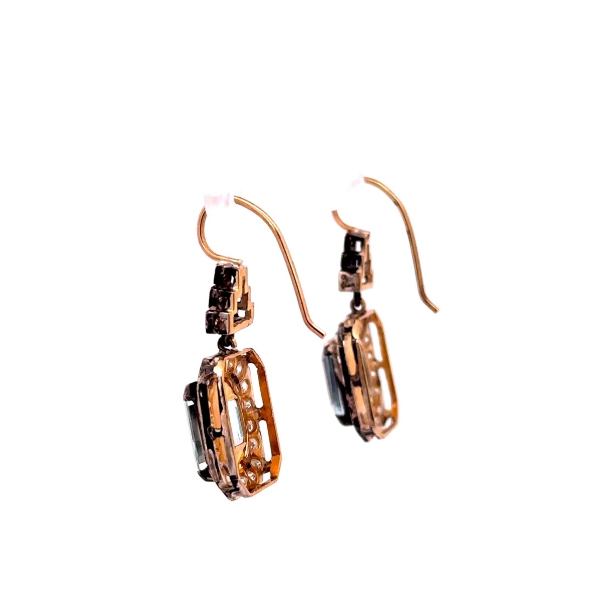 Boucles d'oreilles Pendantes en or jaune, argent, aigues-marines et diamants - Castafiore