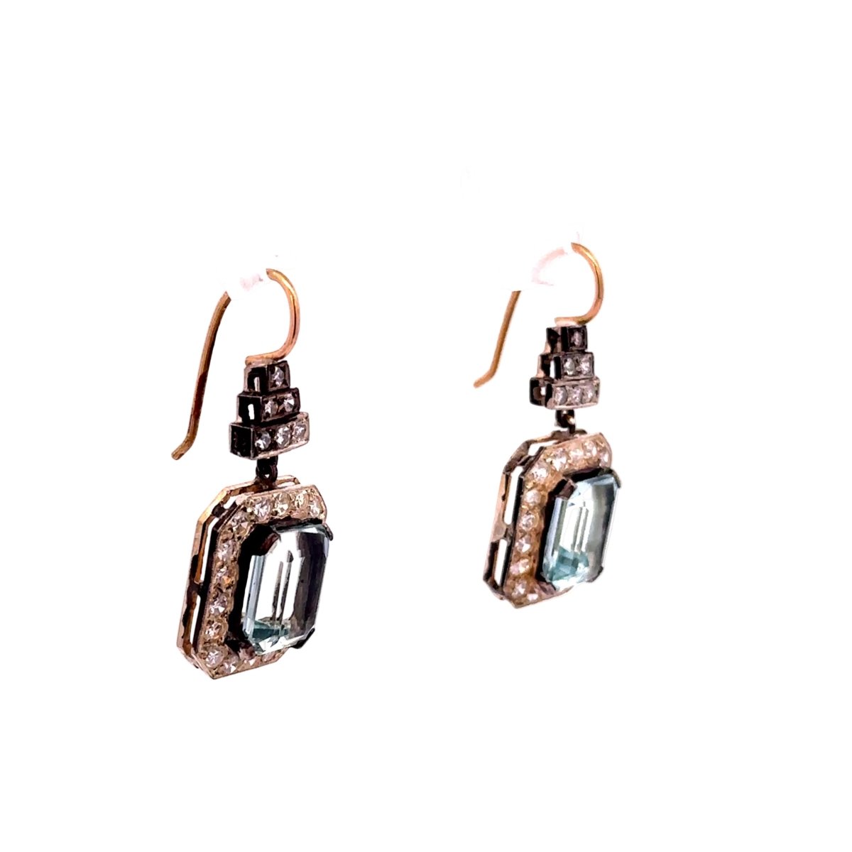 Boucles d'oreilles Pendantes en or jaune, argent, aigues-marines et diamants - Castafiore