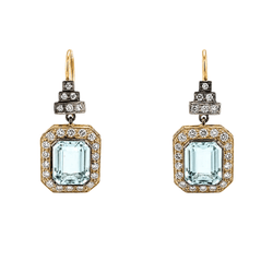 Boucles d'oreilles Pendantes en or jaune, argent, aigues-marines et diamants - Castafiore