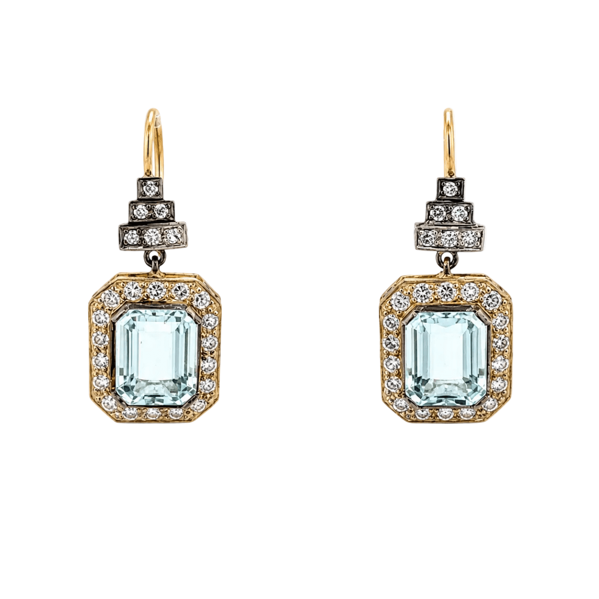 Boucles d'oreilles Pendantes en or jaune, argent, aigues-marines et diamants - Castafiore