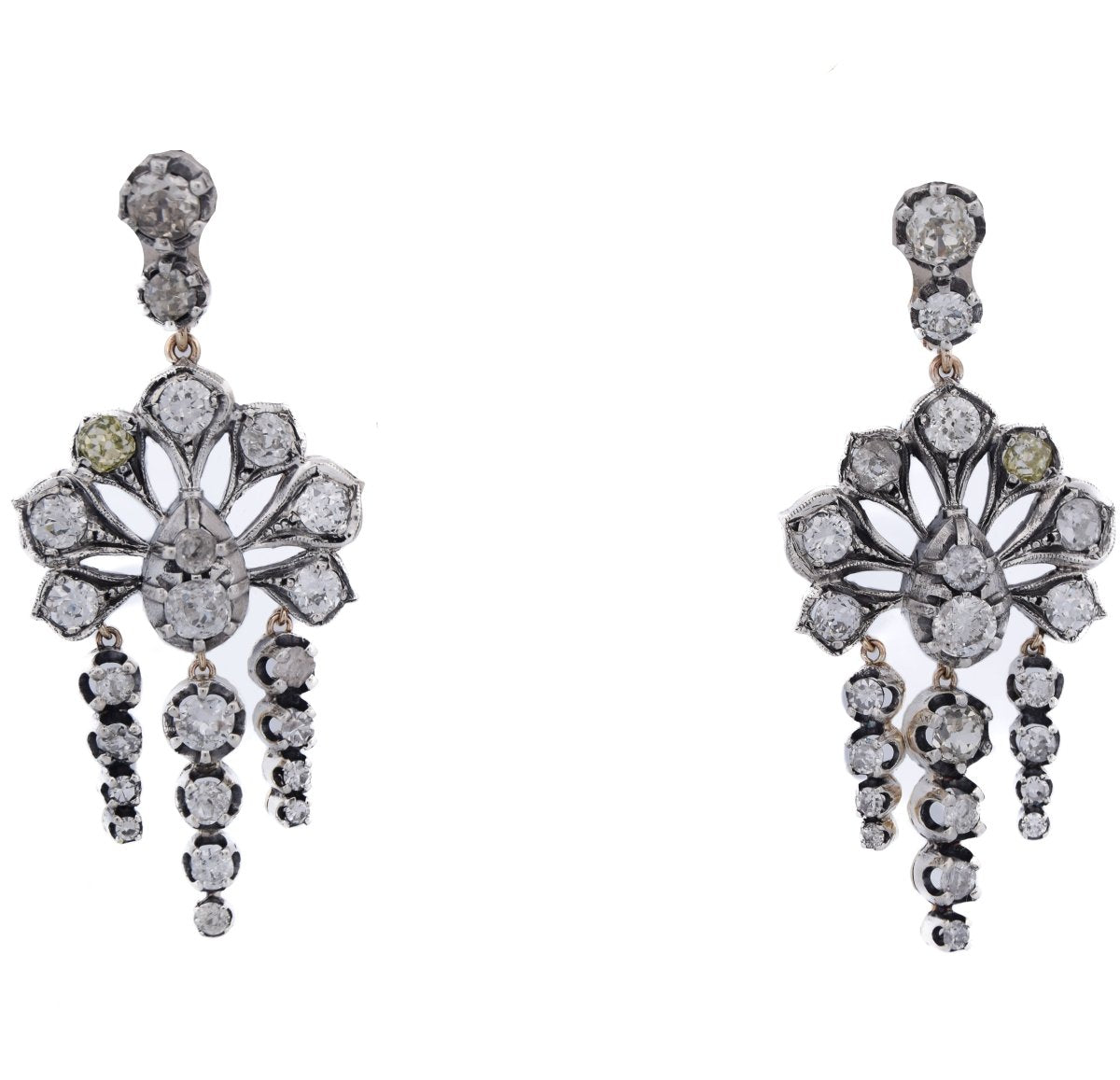 Boucles d'oreilles Pendantes en or jaune, argent et diamants - Castafiore