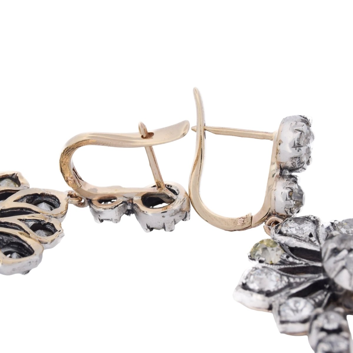 Boucles d'oreilles Pendantes en or jaune, argent et diamants - Castafiore