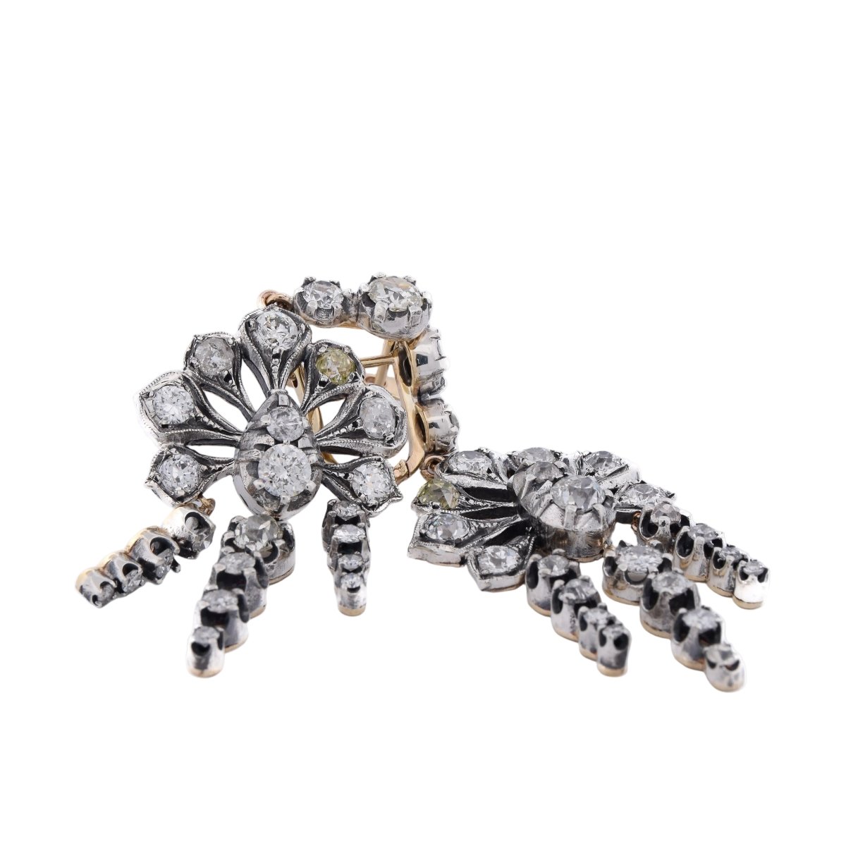 Boucles d'oreilles Pendantes en or jaune, argent et diamants - Castafiore