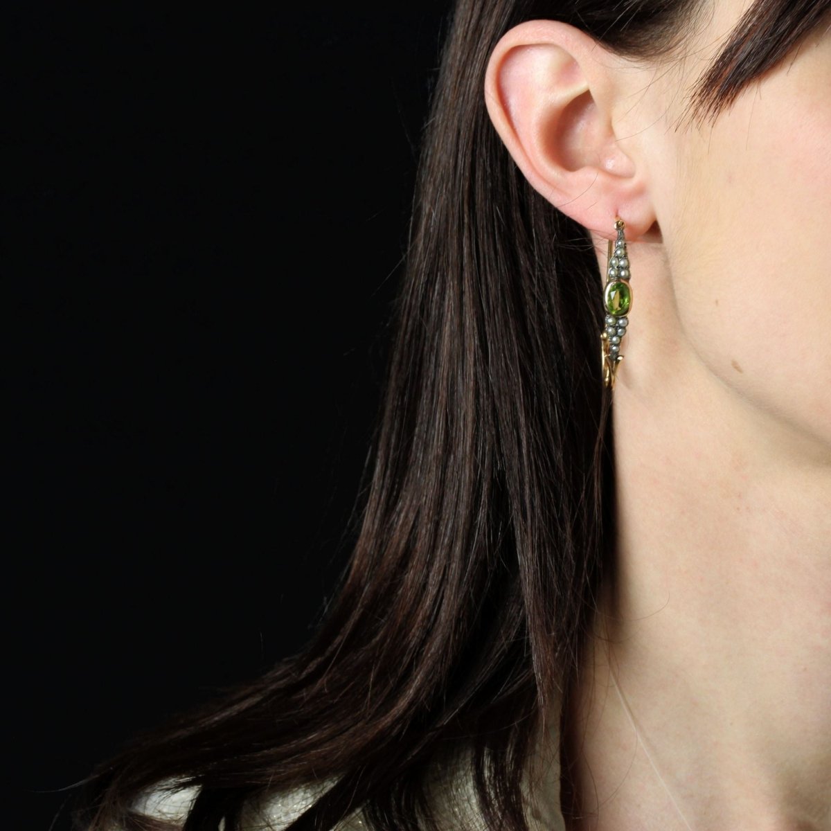 Boucles d'oreilles Pendantes en or jaune, argent et perles - Castafiore