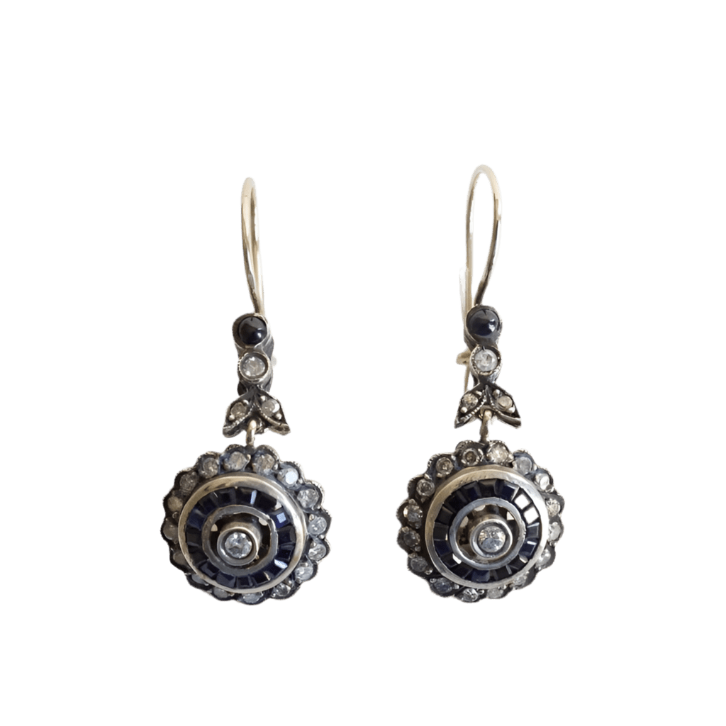 Boucles d'oreilles Pendantes en or jaune, argent, saphirs et diamants - Castafiore