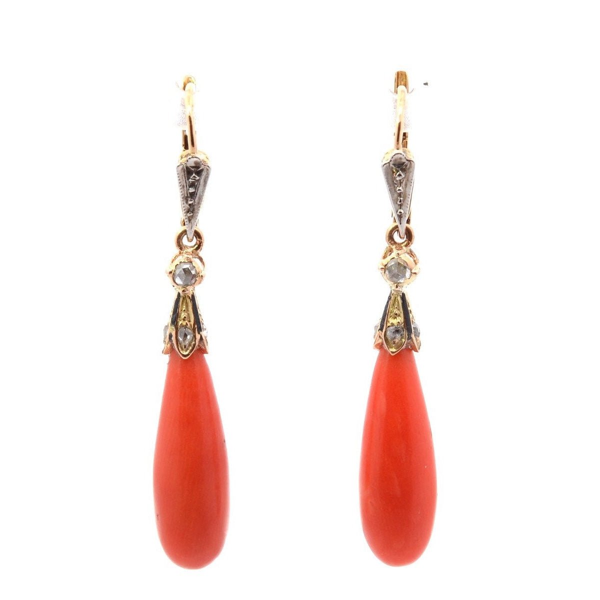 Boucles d'oreilles Pendantes en or jaune, corail et diamants - Castafiore