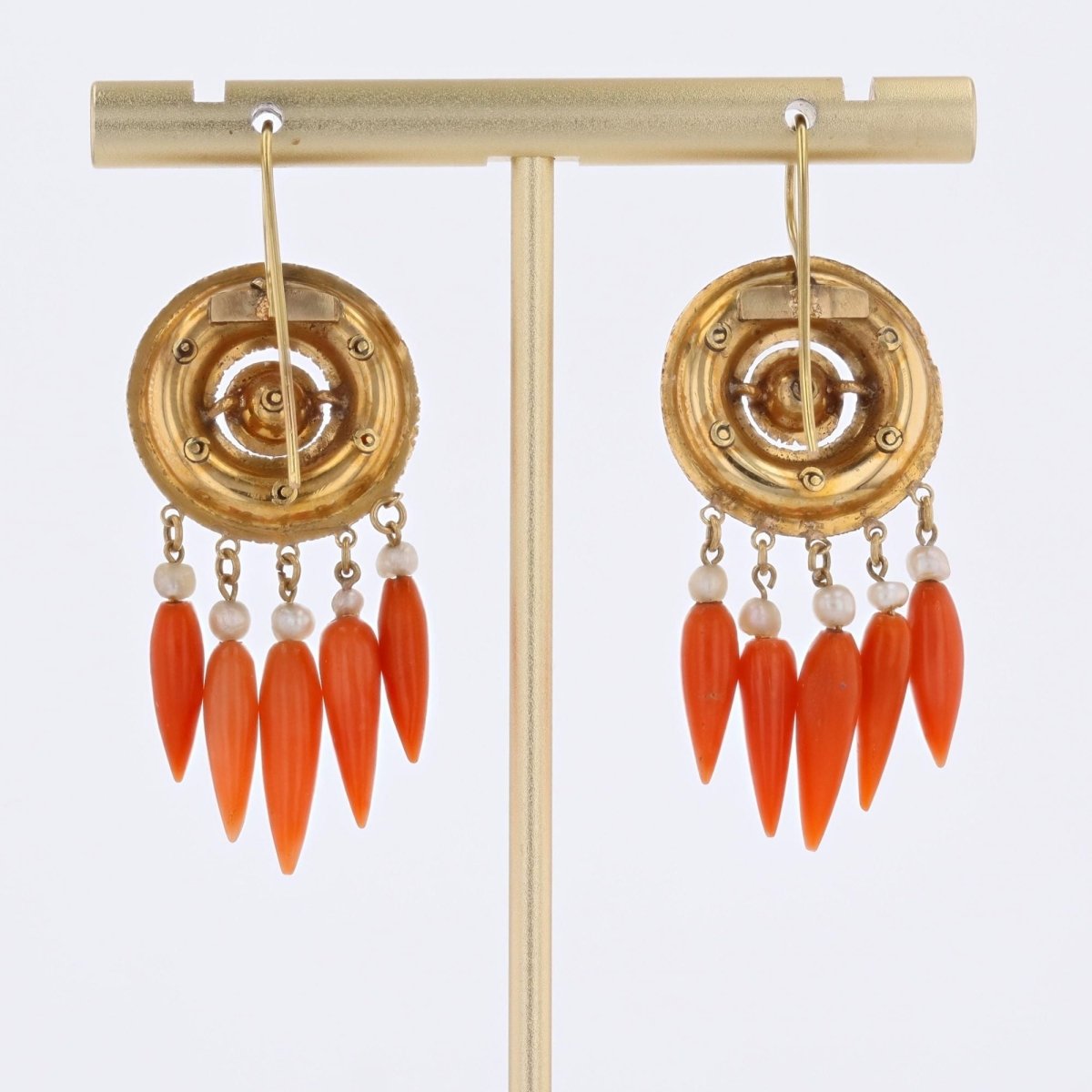Antique coral onyx pearl earrings