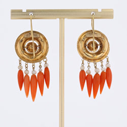 Antique coral onyx pearl earrings