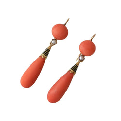 Boucles d'oreilles Pendantes en or jaune, émail, perle et corail - Castafiore