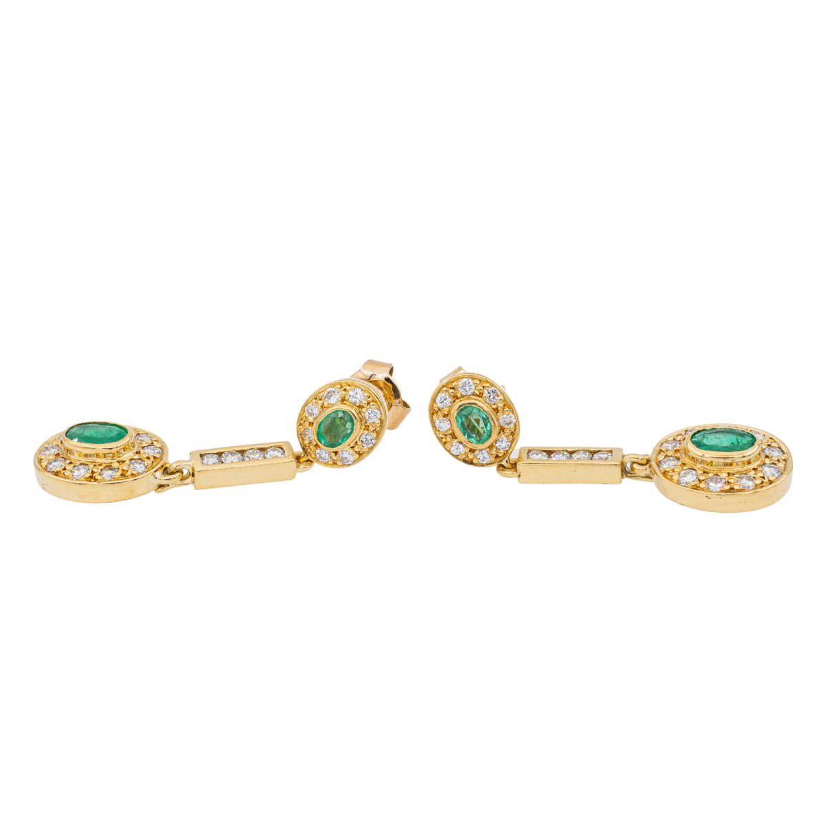 Boucles d'oreilles Pendantes en Or jaune, Emeraude et diamant - Castafiore