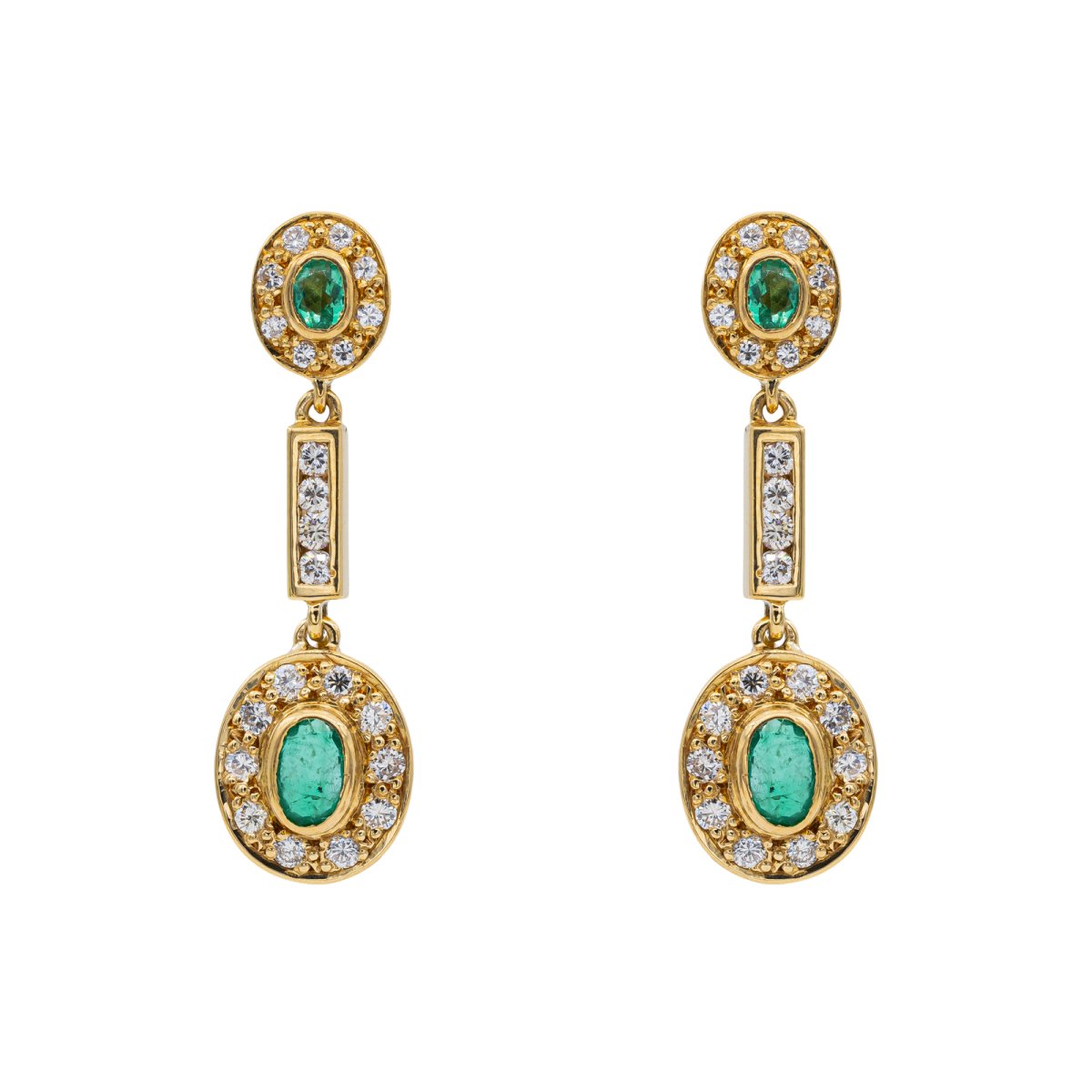 Boucles d'oreilles Pendantes en Or jaune, Emeraude et diamant - Castafiore