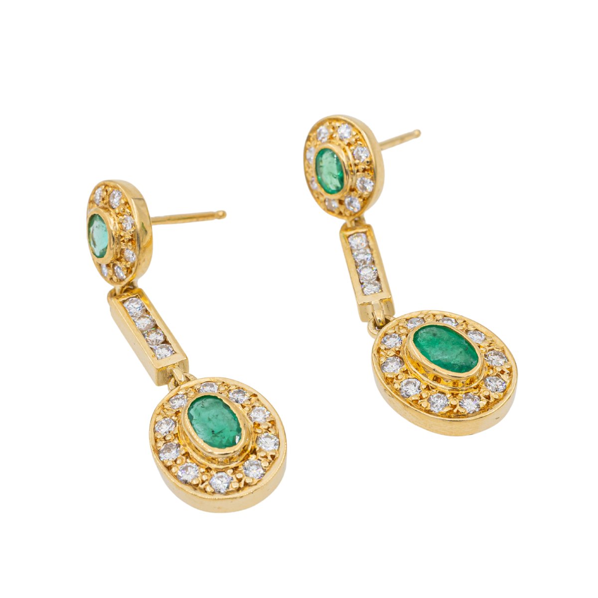 Boucles d'oreilles Pendantes en Or jaune, Emeraude et diamant - Castafiore