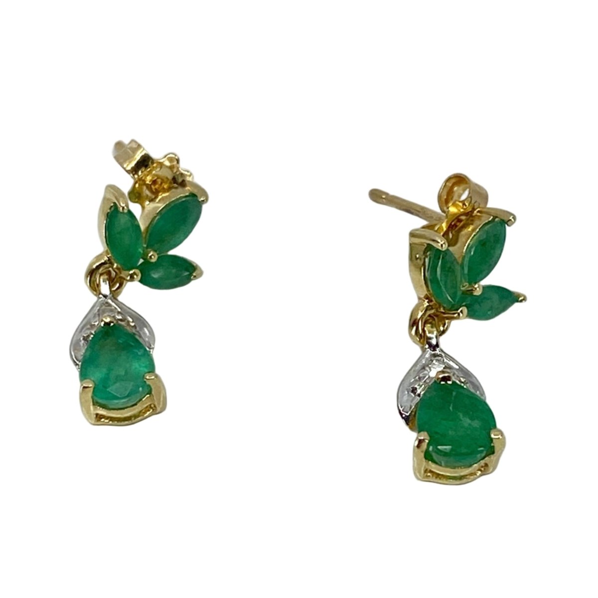 Boucles d’oreilles Pendantes en or jaune, émeraudes et diamants - Castafiore