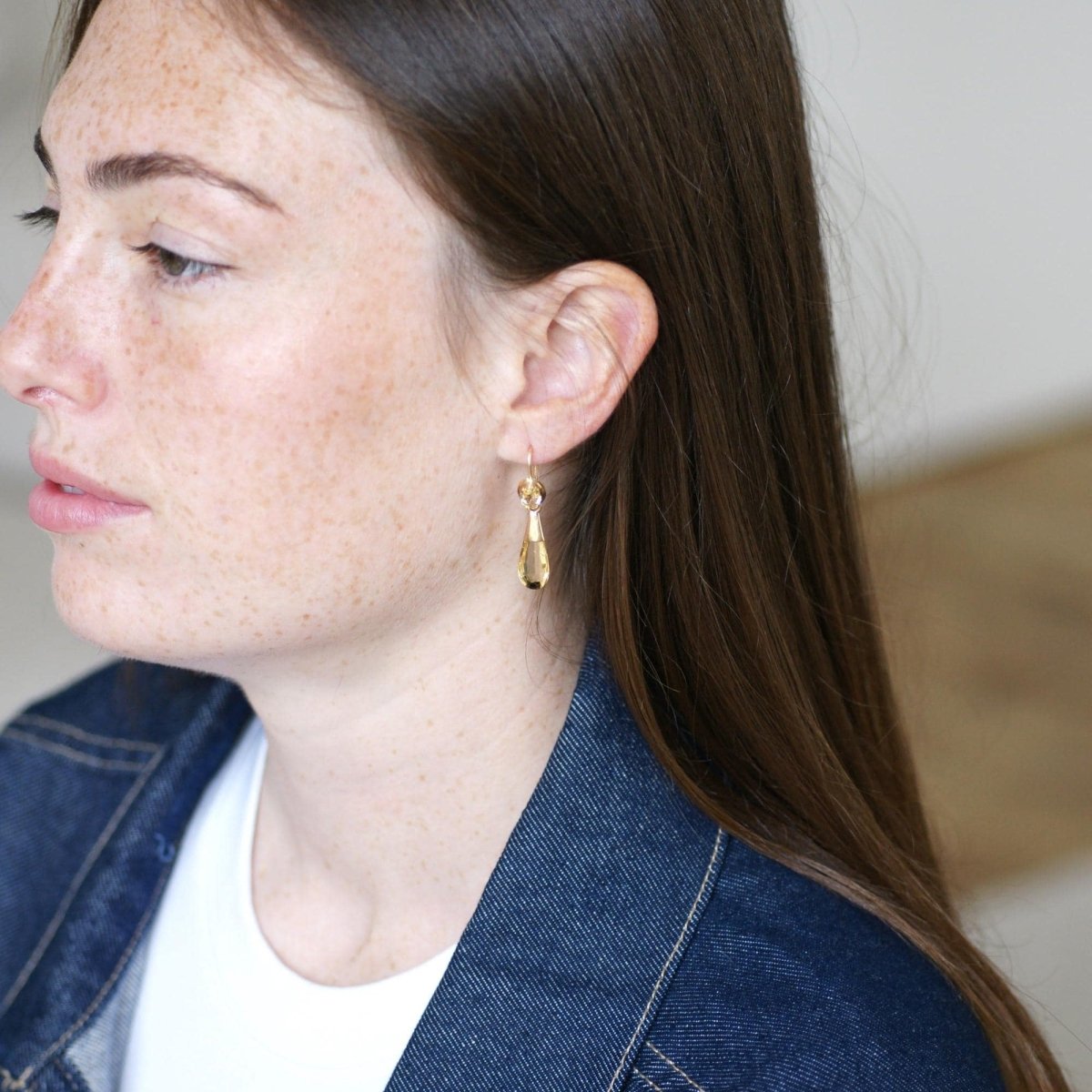 Boucles d'oreilles Pendantes en or jaune et citrine - Castafiore