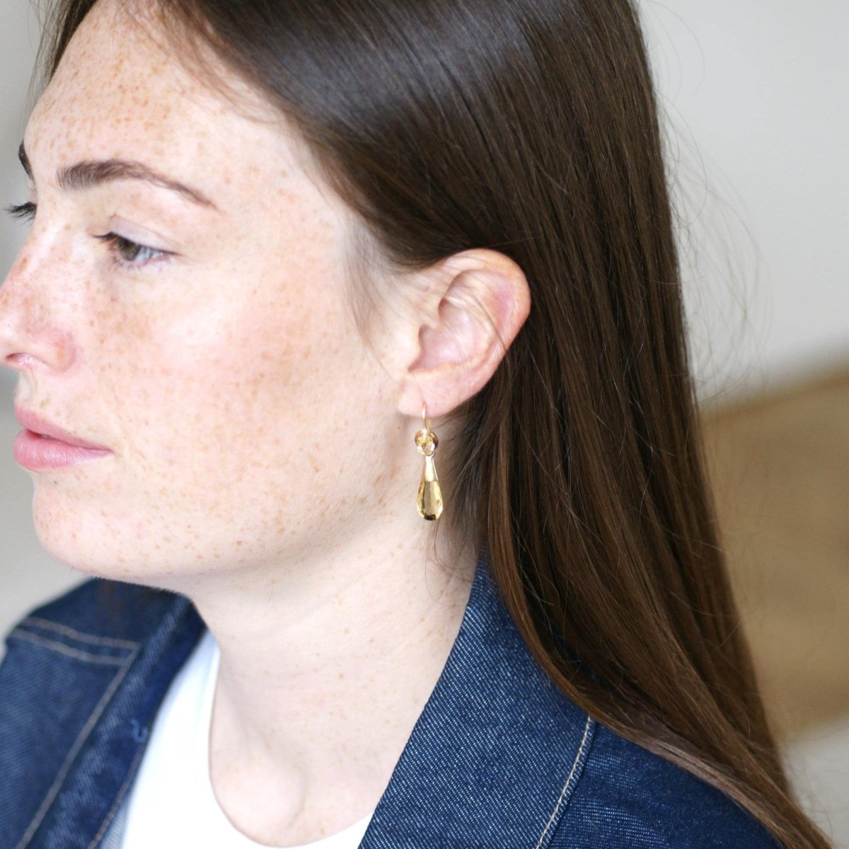 Boucles d'oreilles Pendantes en or jaune et citrine - Castafiore