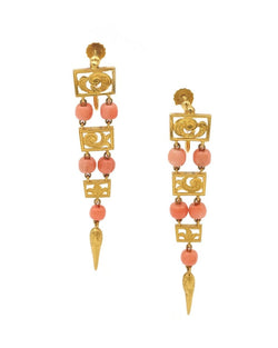 Boucles d'oreilles Pendantes en or jaune et corail - Castafiore