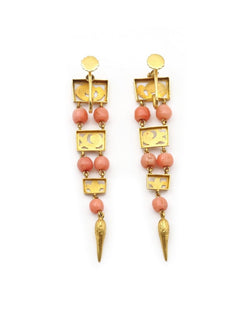 Boucles d'oreilles Pendantes en or jaune et corail - Castafiore