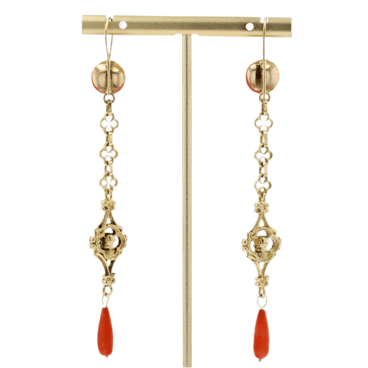 Boucles d'oreilles Pendantes en or jaune et corail - Castafiore