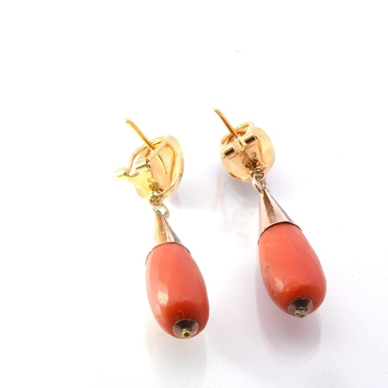 Boucles d'oreilles Pendantes en or jaune et corail - Castafiore