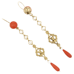 Boucles d'oreilles Pendantes en or jaune et corail - Castafiore