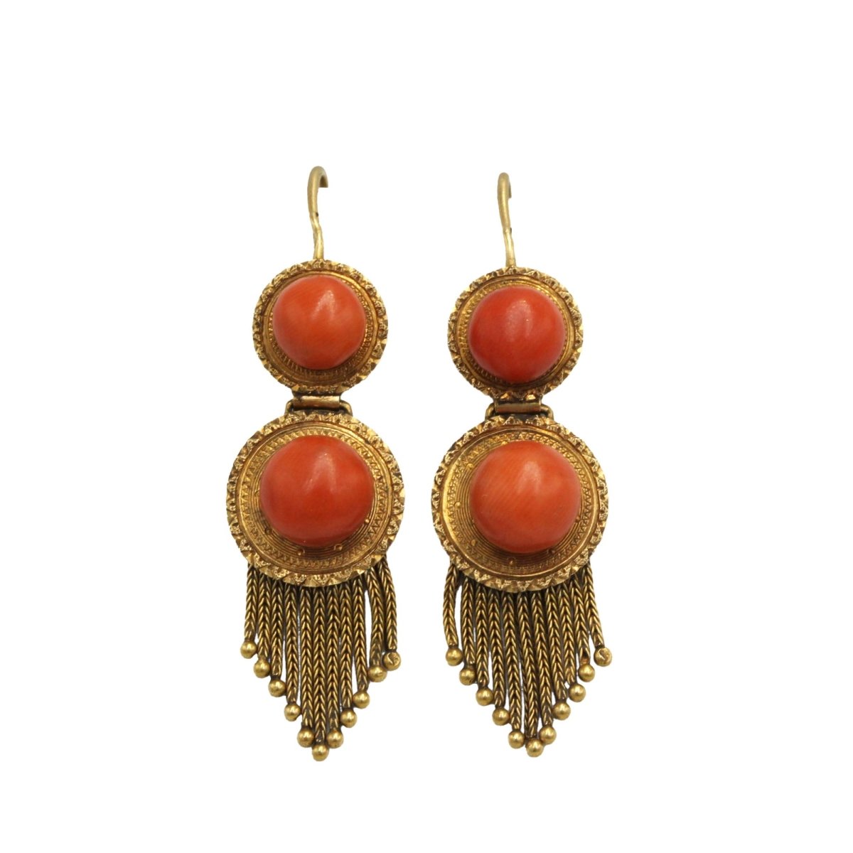 Boucles d'oreilles Pendantes en or jaune et corail - Castafiore
