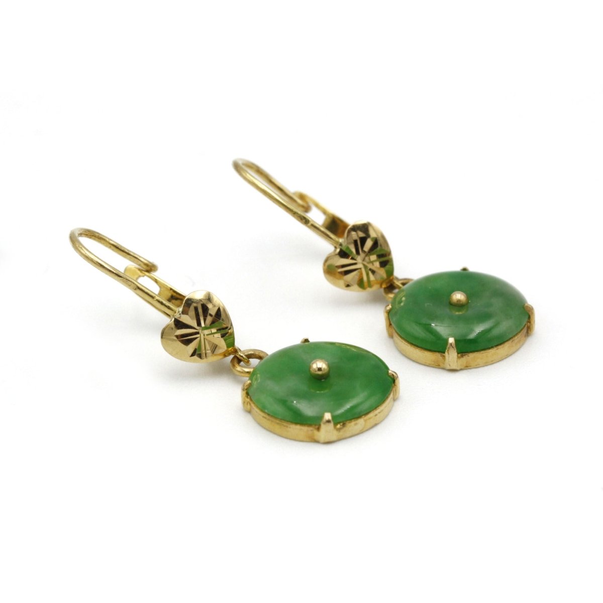 Boucles d'oreilles pendantes en or jaune et jadeite - Castafiore