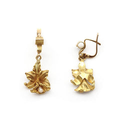 Boucles d'oreilles Pendantes en or jaune et perle - Castafiore