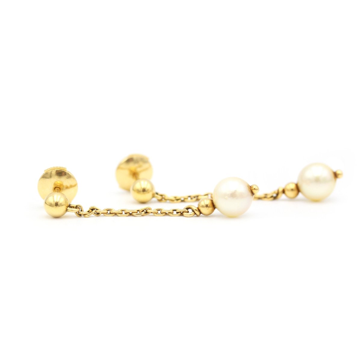 Boucles d'oreilles pendantes en or jaune et perle - Castafiore