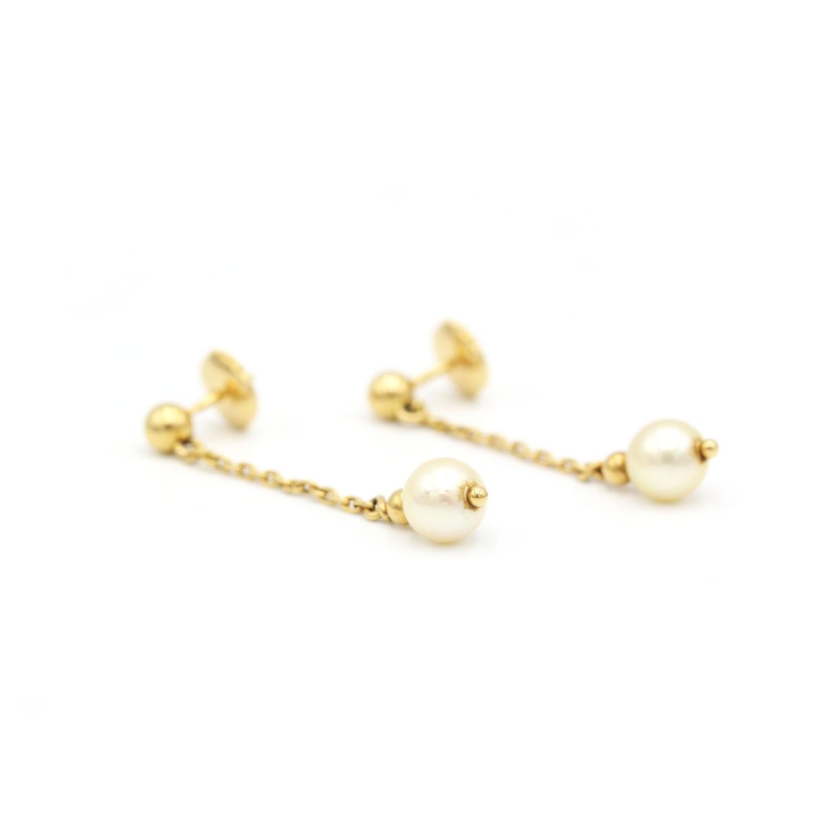 Boucles d'oreilles pendantes en or jaune et perle - Castafiore