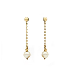 Boucles d'oreilles pendantes en or jaune et perle - Castafiore