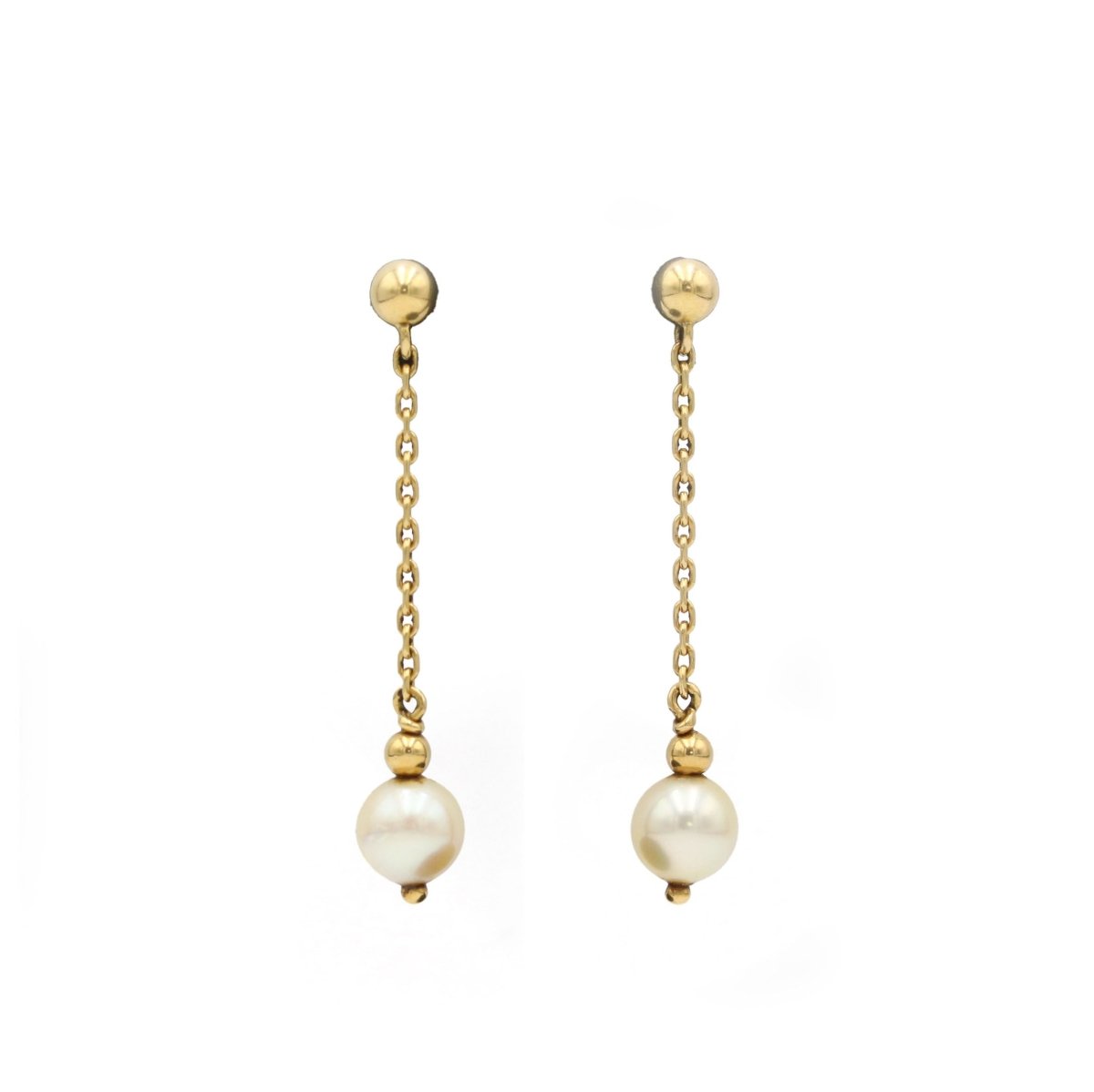 Boucles d'oreilles pendantes en or jaune et perle - Castafiore