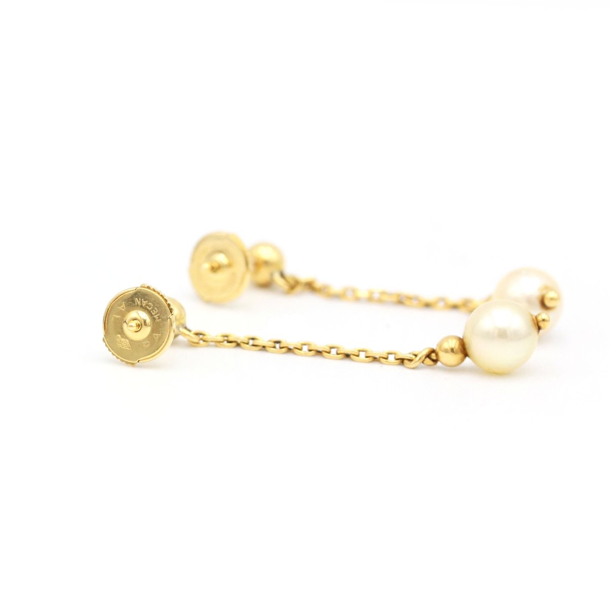 Boucles d'oreilles pendantes en or jaune et perle - Castafiore
