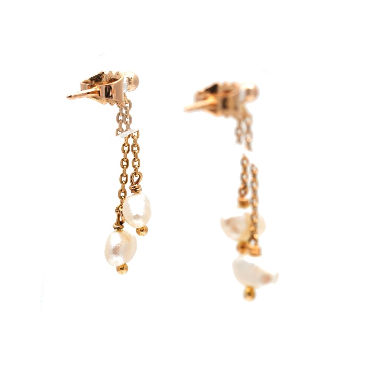 Boucles d'oreilles Pendantes en or jaune et perles - Castafiore