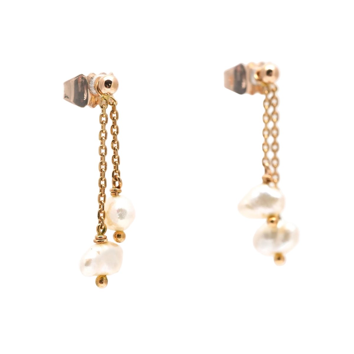 Boucles d'oreilles Pendantes en or jaune et perles - Castafiore
